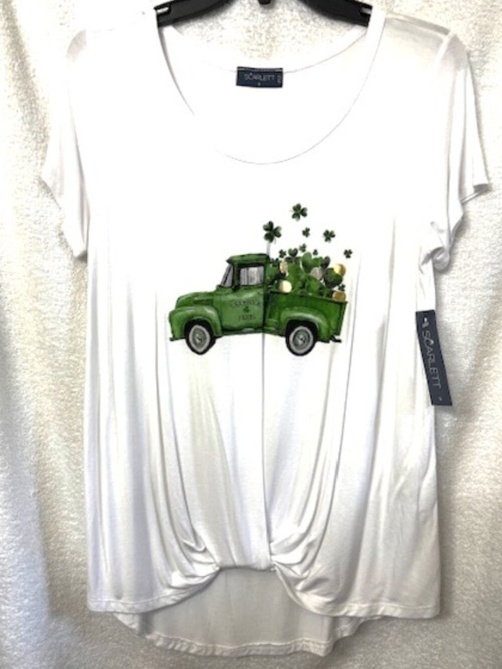 Scarlett brand short sleeve white pullover with Shamrock Farms truck NWT Size S